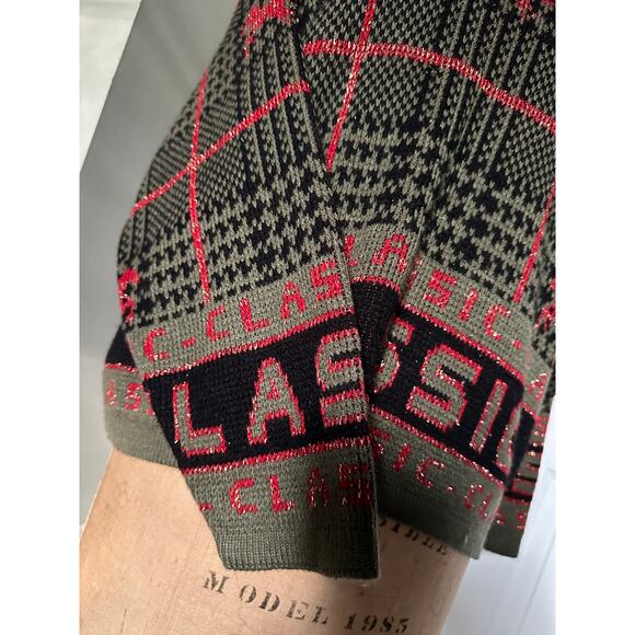 Vintage Knit Sweater green CLASSIC horse plaid Equestrian 80s - Picture 9 of 16